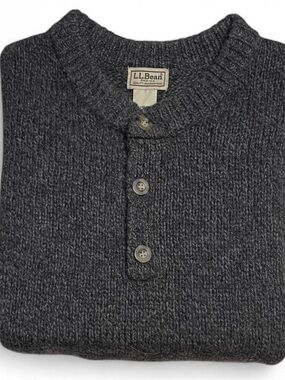 L.L.Bean Lambs Wool Grey Henley Button Collar Sweater Men’s Size XXLT HONG KONG